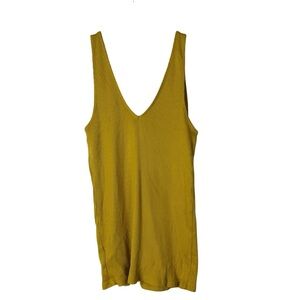 Express Mustard Yellow Ribbed V-Neck Fitted Tank Top S